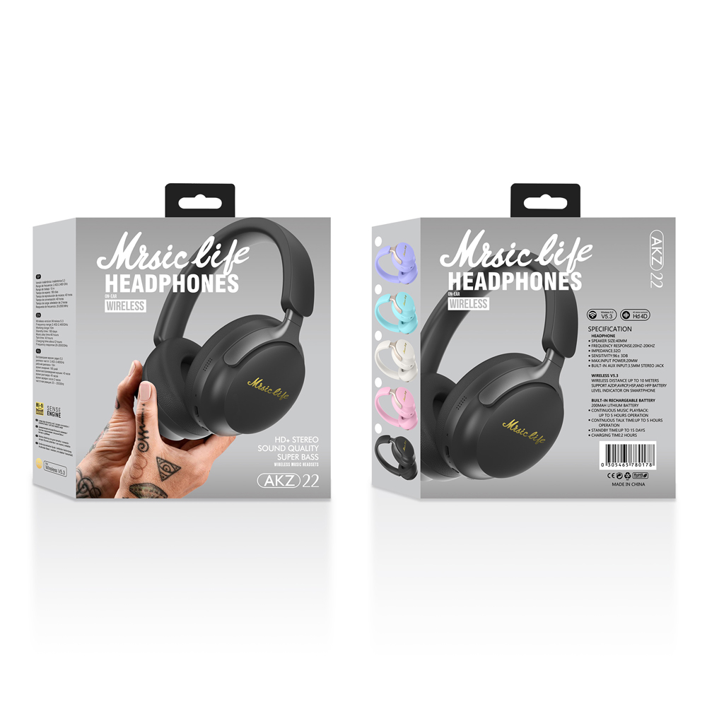 Musen Wireless Headphones over ear AKZ-22, Black - Image 2