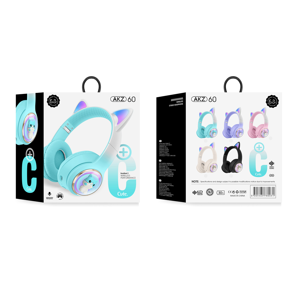 Musen Wireless Kids Headphones on ear AKZ-60 (Cat), Purple - Image 2