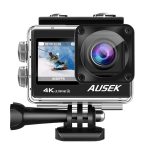 AUSEK WiFi action camera with dual color screen, 16MP, 4k/30fps, 900mAh, Black