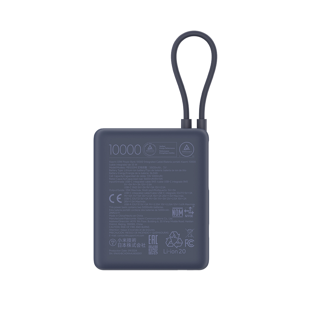 Xiaomi Power Bank Integrated Cable 10000 mAh, 33W, Blue - Image 2