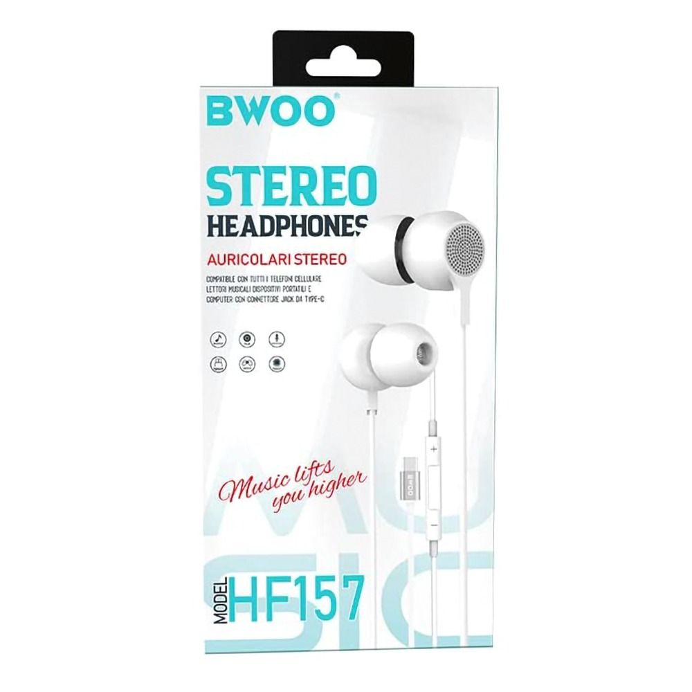BWOO Earphones Type-C with Mic HF157, White - Image 2