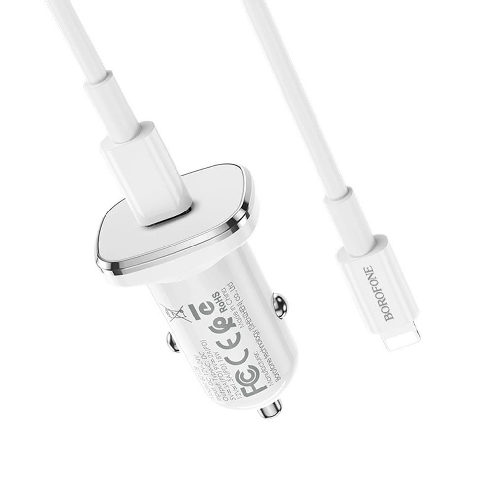 Borofone Car Charger Type-C PD3.0 18W (Cable Type-C to Lightning) BZ12B Lasting, White - Image 3