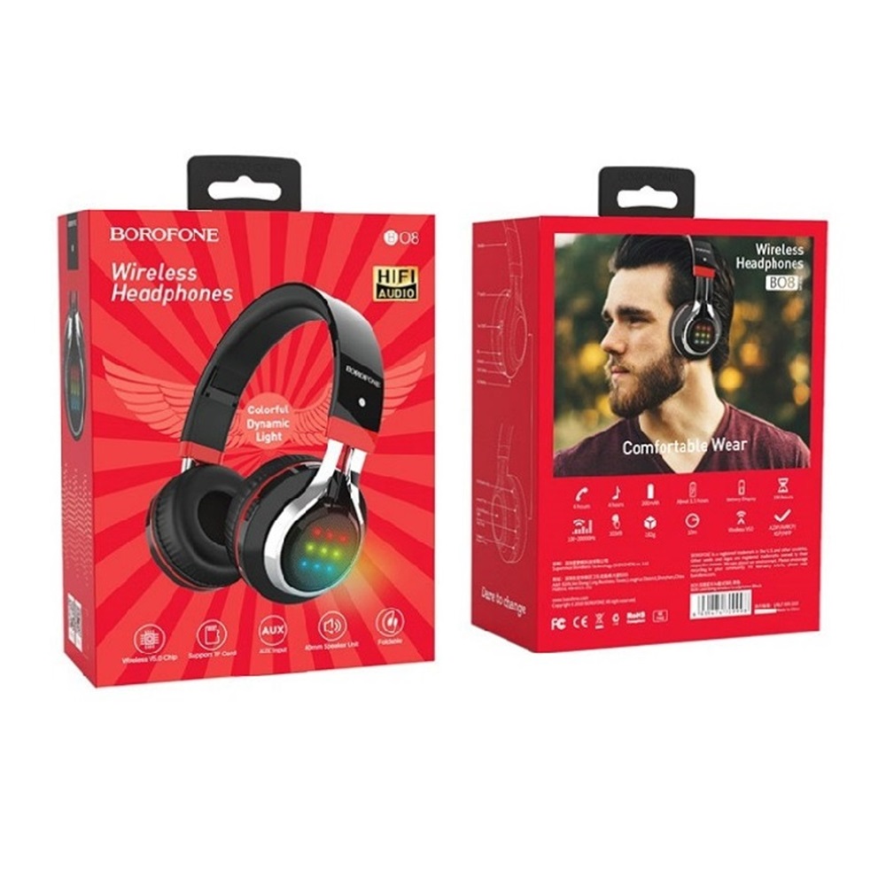 Borofone On-Ear Headphones with MIC Bluetooth + 3.5mm BO08 Love Songe, Black - Image 3