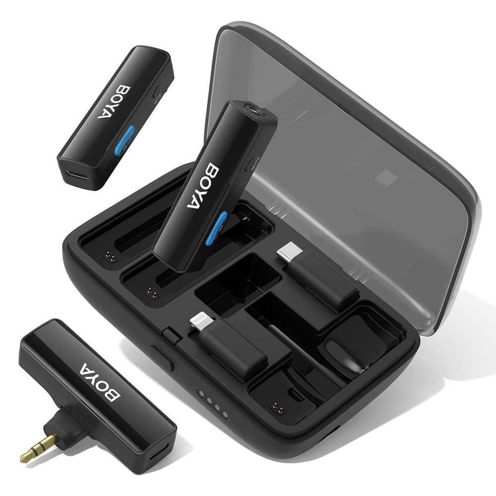 Boya Wireless Microphone 2in1 2.4G Dual-Channel with 3.5 Plug,Type-C Plug, Lightning Plug (BOYALINK), Black - Image 2