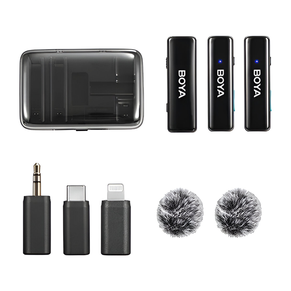 Boya Wireless Microphone 2in1 2.4G Dual-Channel with 3.5 Plug,Type-C Plug, Lightning Plug (BOYALINK), Black - Image 3