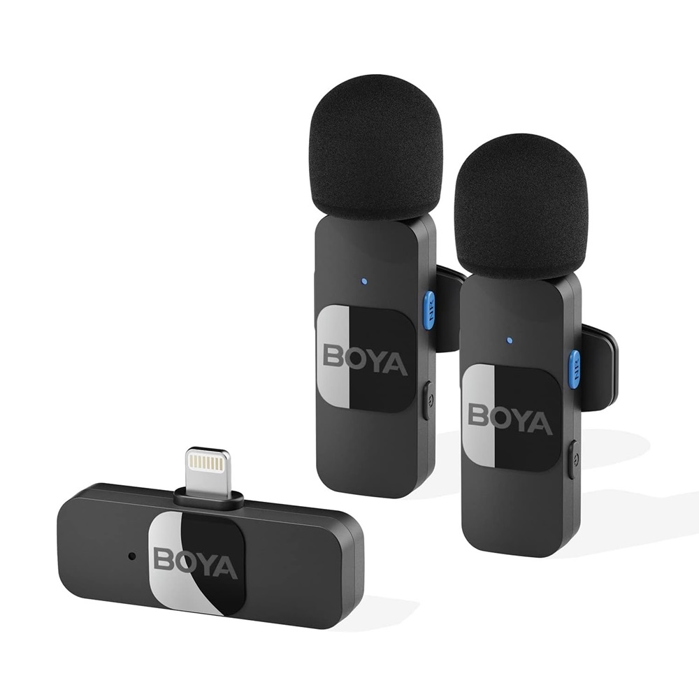 Boya Wireless Microphone Ultracompact 2.4GHz Dual-Channel System (BY-V2), Lightning Jack, Black