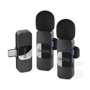 Boya Wireless Microphone Ultracompact 2.4GHz Dual-Channel System (BY-V20), Type-C Jack, Black