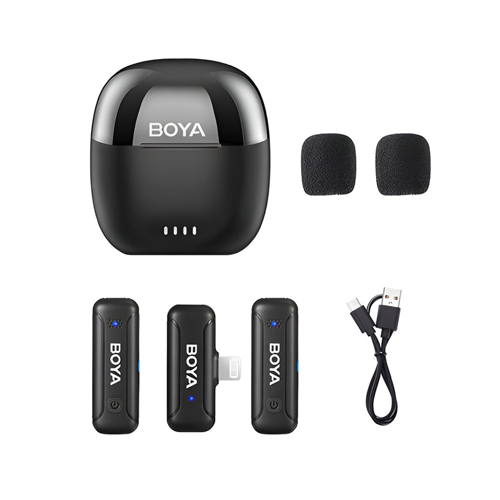Boya Wireless Microphone 2.4GHz Dual-Channel with Charging Case (BY-WM3T-D2), Lightning Jack, Black - Image 3