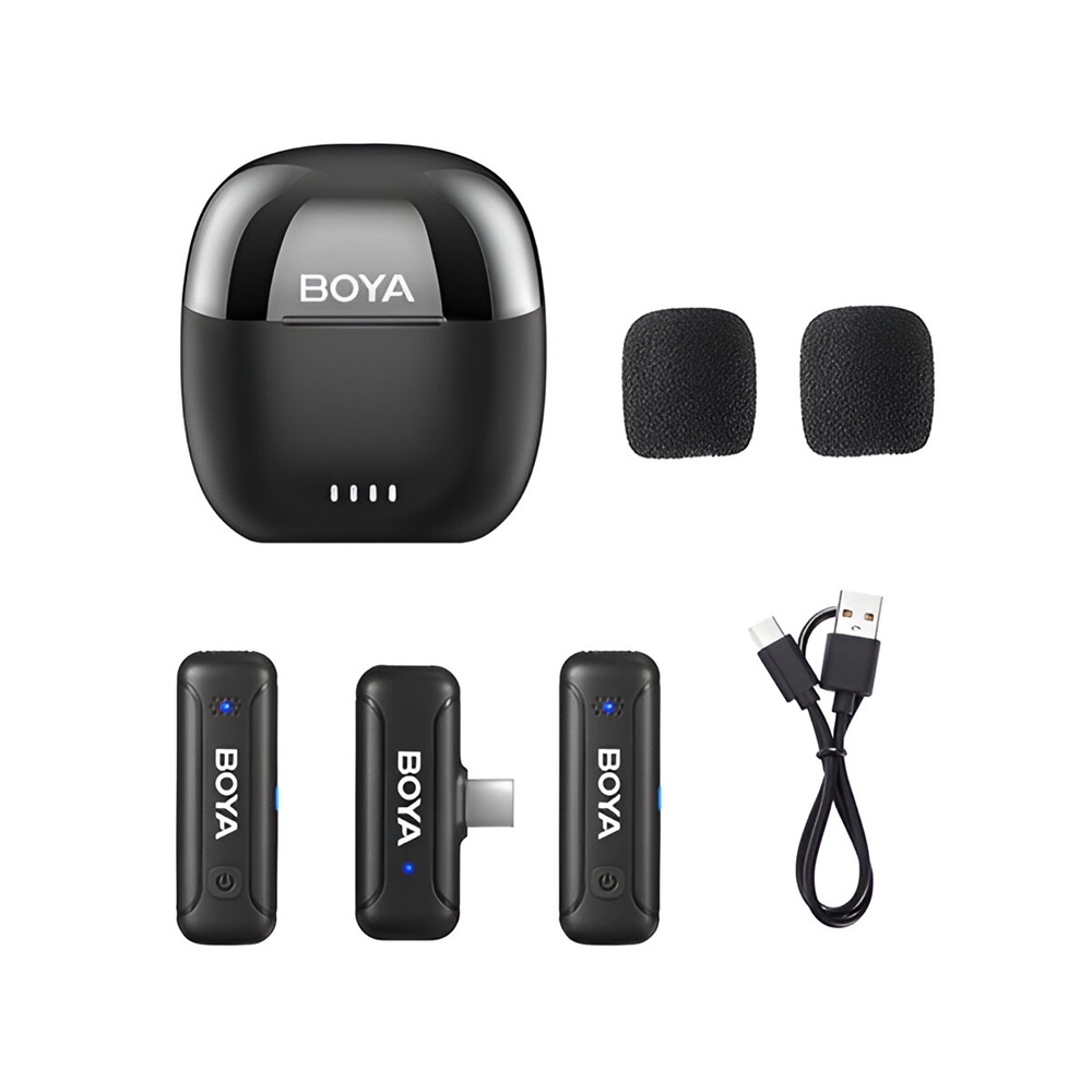 Boya Wireless Microphone 2.4GHz Dual-Channel System with Charging Case (BY-WM3T-U2), Type-C Jack, Black - Image 2
