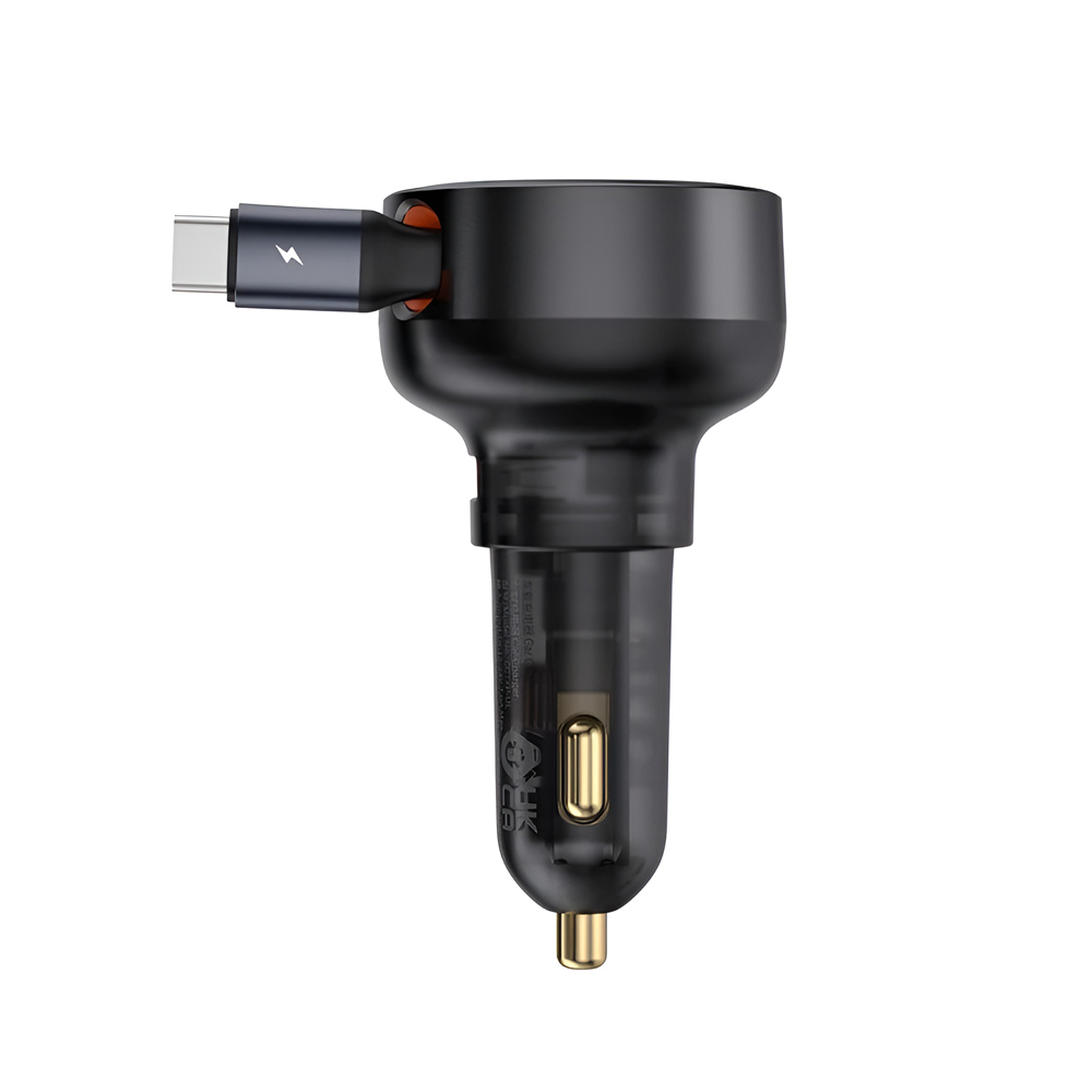 Baseus Car Charger Retractable Enjoyment Pro Type-C with Cable 60W Cluster, Black - Image 2