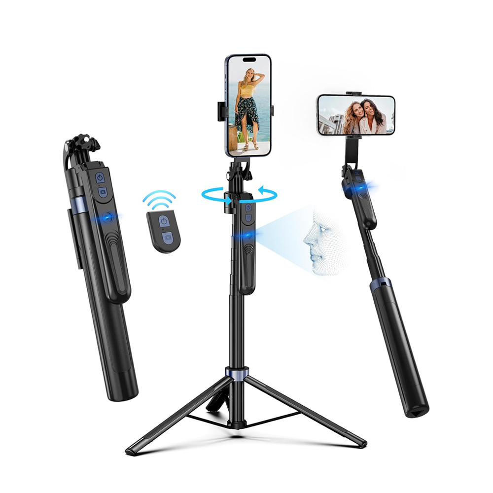 Tripod Auto Face Tracking AI 360 Removable Design With Remote Controller Selfie C12, 1,8m, Black - Image 2