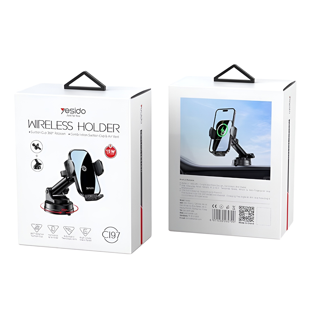 Yesido Car Holder Wireless Automatic 15W C197, Black - Image 2