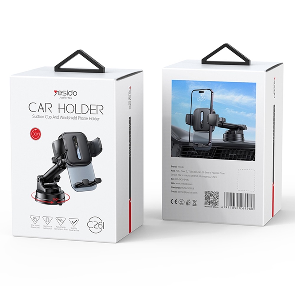 Yesido Car Holder Suction Cup Gravity + 360 Rotated Base, Black - Image 2