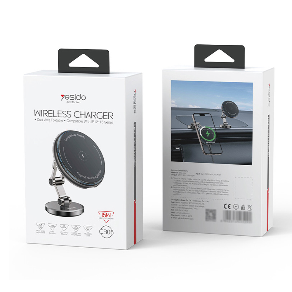 Yesido Car Holder Wireless 15W C306, Black - Image 2