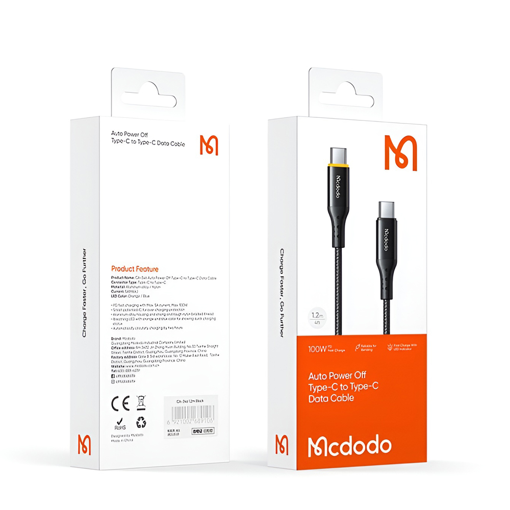 Mcdodo Cable Nest Series Auto Power Off Type-C to Type-C 5A 100W 1.2m, Black - Image 3
