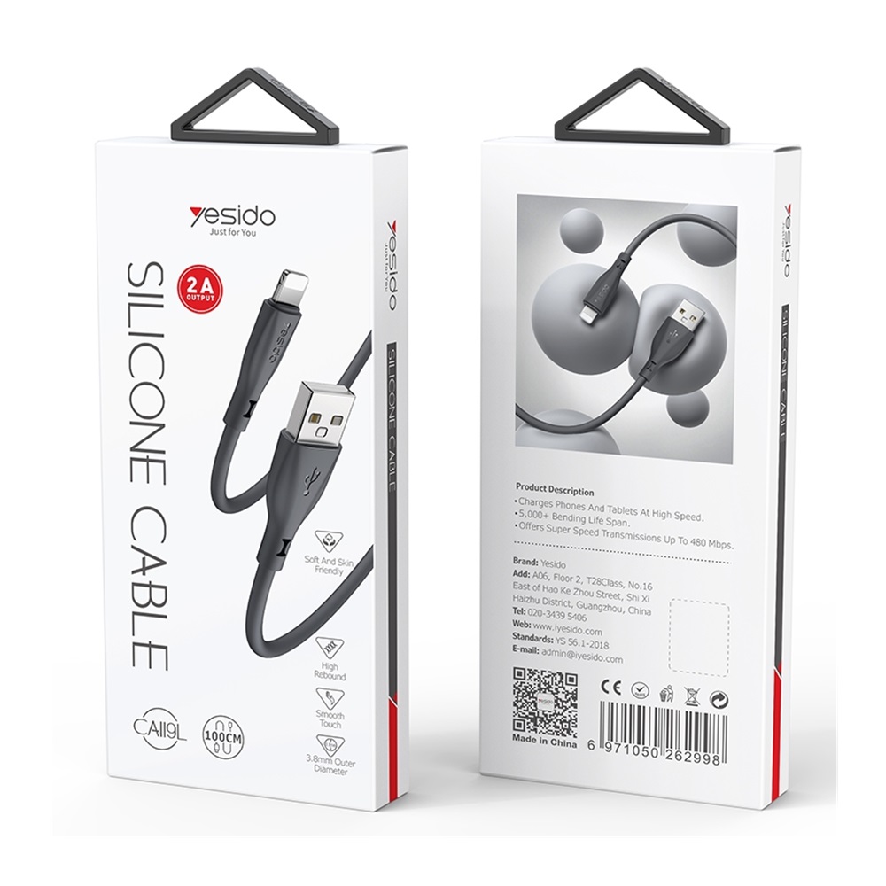 Yesido Cable Liquid Silicone Series USB-A to Type-C 18W 2A 1m, Black - Image 2