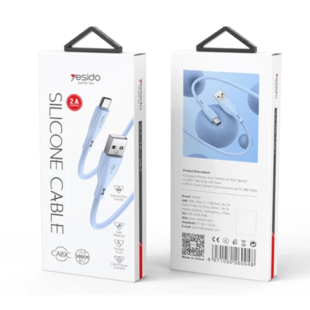 Yesido Cable Liquid Silicone Series USB-A to Type-C 18W 2A 1m, Blue - Image 3