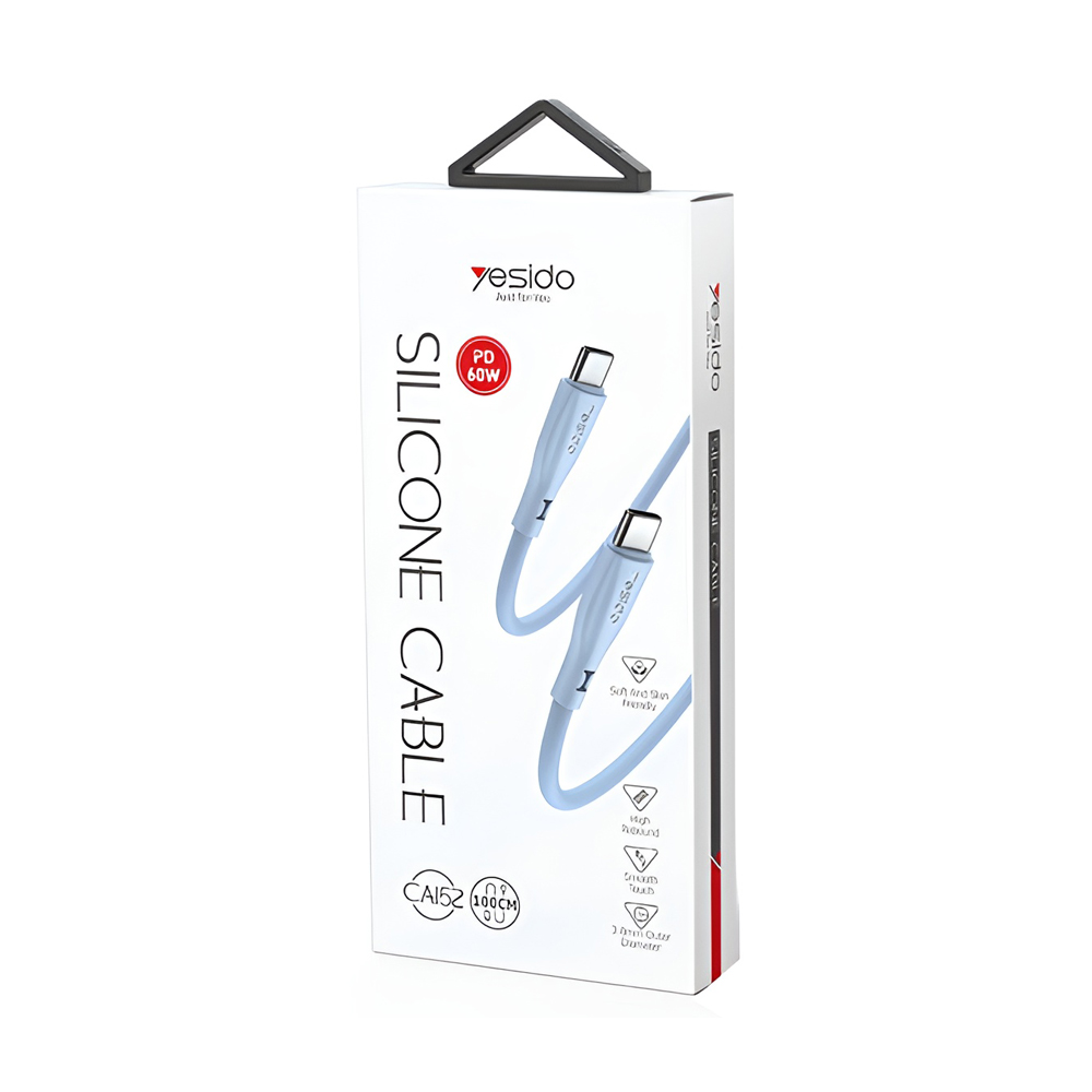 Yesido Cable Liquid Silicone Series Type-C to Type-C 60W 1m, Blue - Image 3