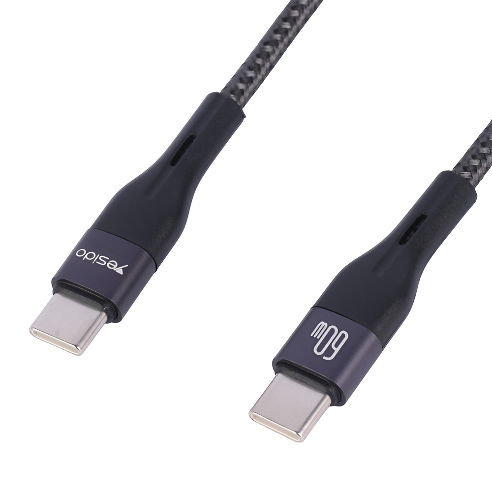 Yesido Cable Aluminum Series Type-C to Type-C 3A 60W 1.2m, Black - Image 2