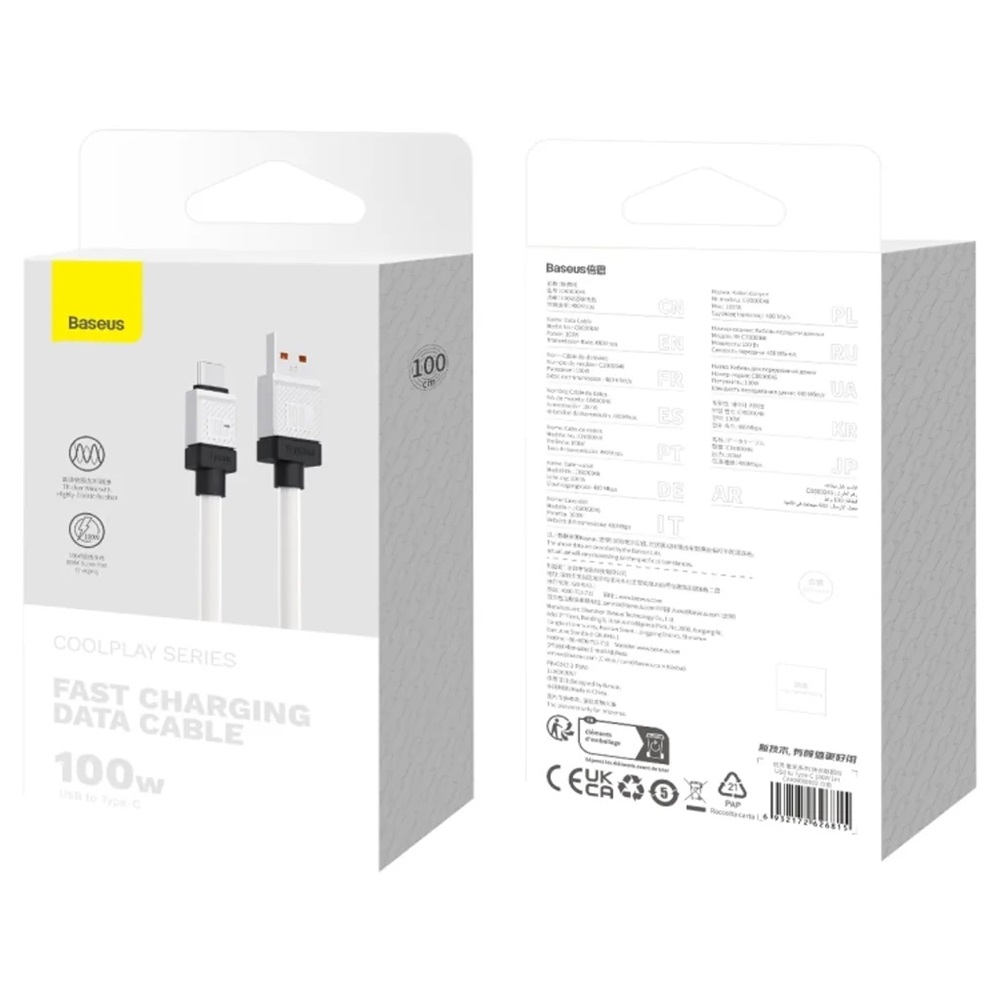Baseus Cable CoolPlay Series USB-A to Type-C 5A 100W 1m, White - Image 3