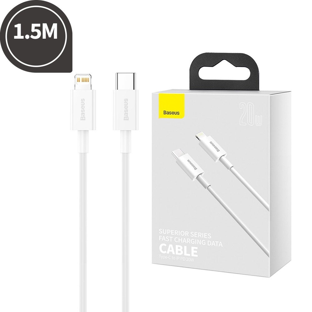 Baseus Cable Type-C to Lightning Superior Series Fast Charging PD 20W 1.5m, White - Image 2