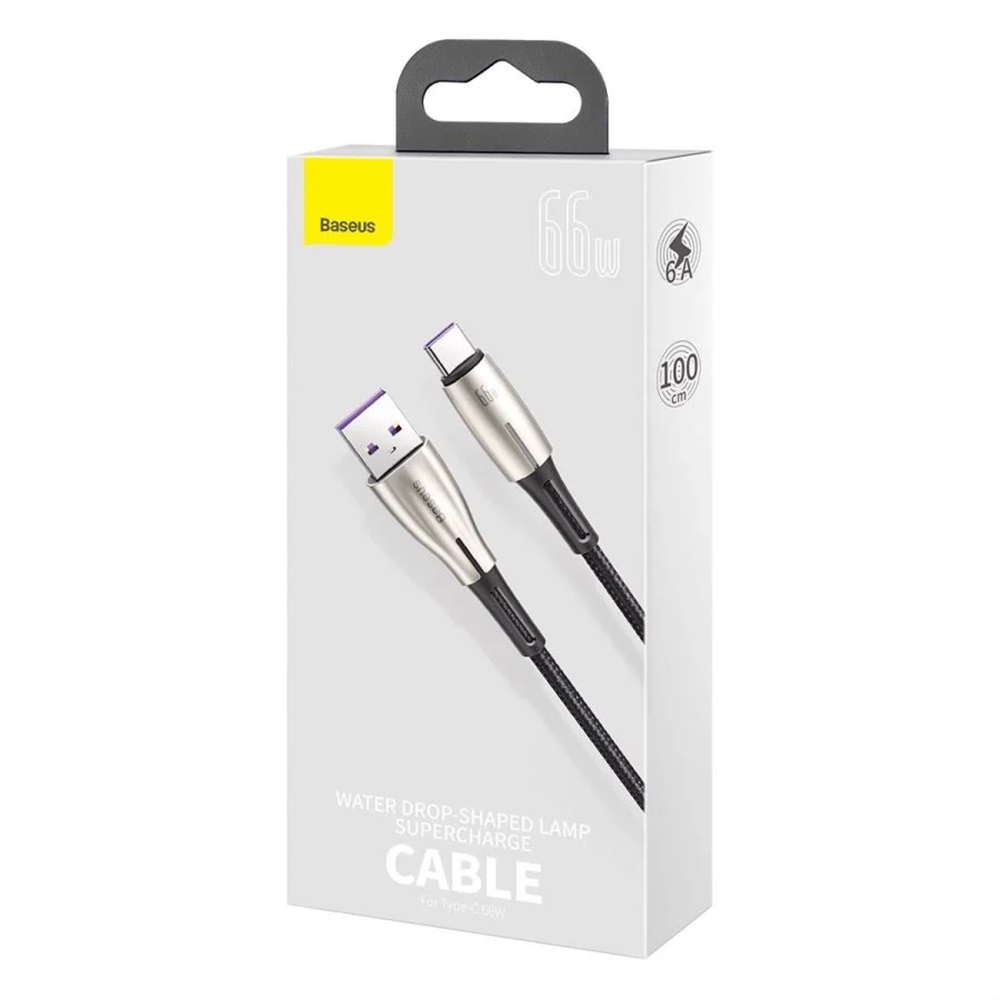 Baseus Cable USB to Type-C Water Drop-Shaped 6A 66W 1m, Black - Image 3