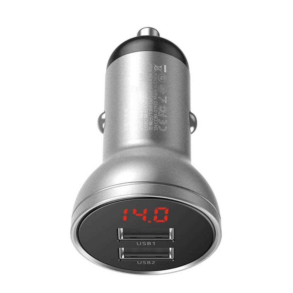 Baseus Car Charger 2xUSB Fast Charge 24W, Grey - Image 3