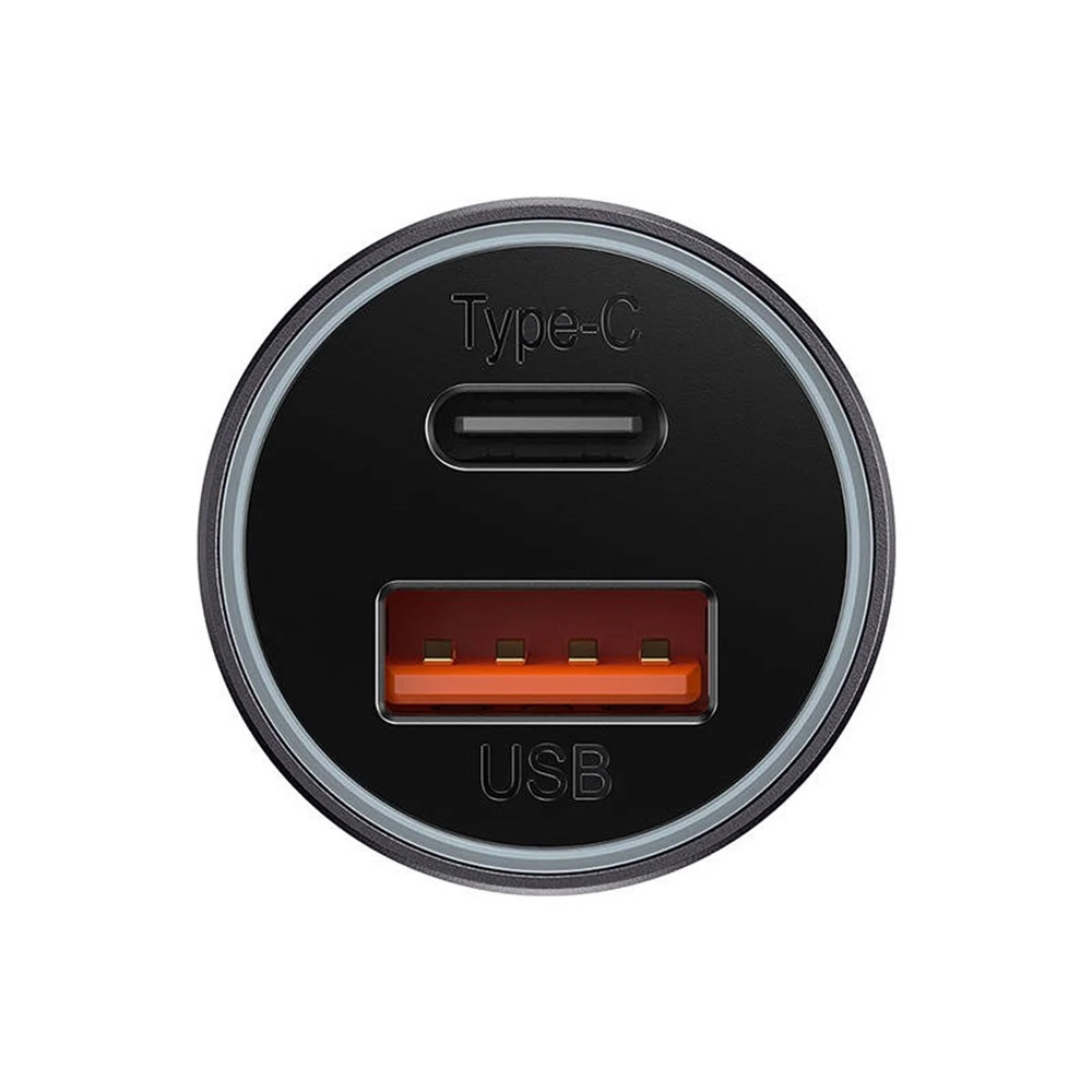 Baseus Car Charger Golden Contactor Max 1*USB-A+1*Type-C 60W, Grey - Image 2