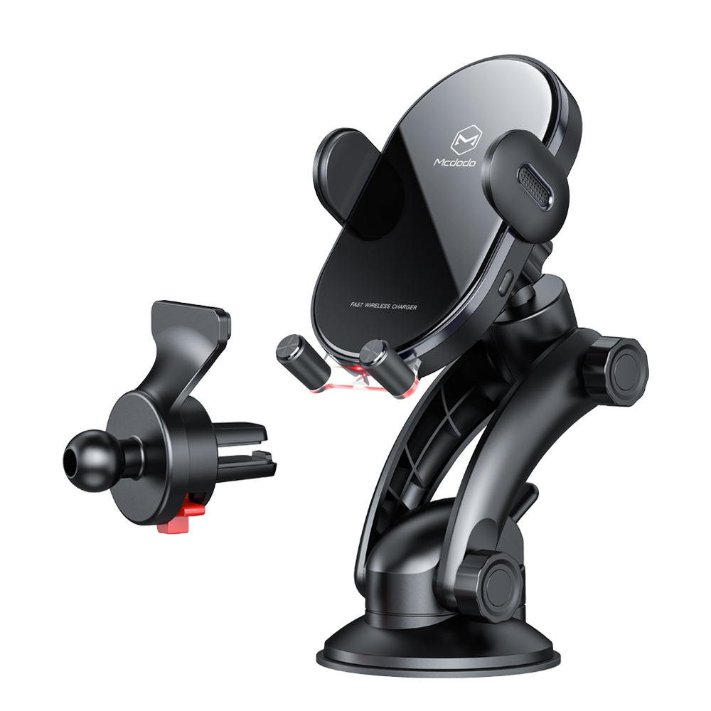 Mcdodo Wireless Charger Car Mount 15W Suction Cup Mount*1, Air Vent Clamp*1 Space Series, Black