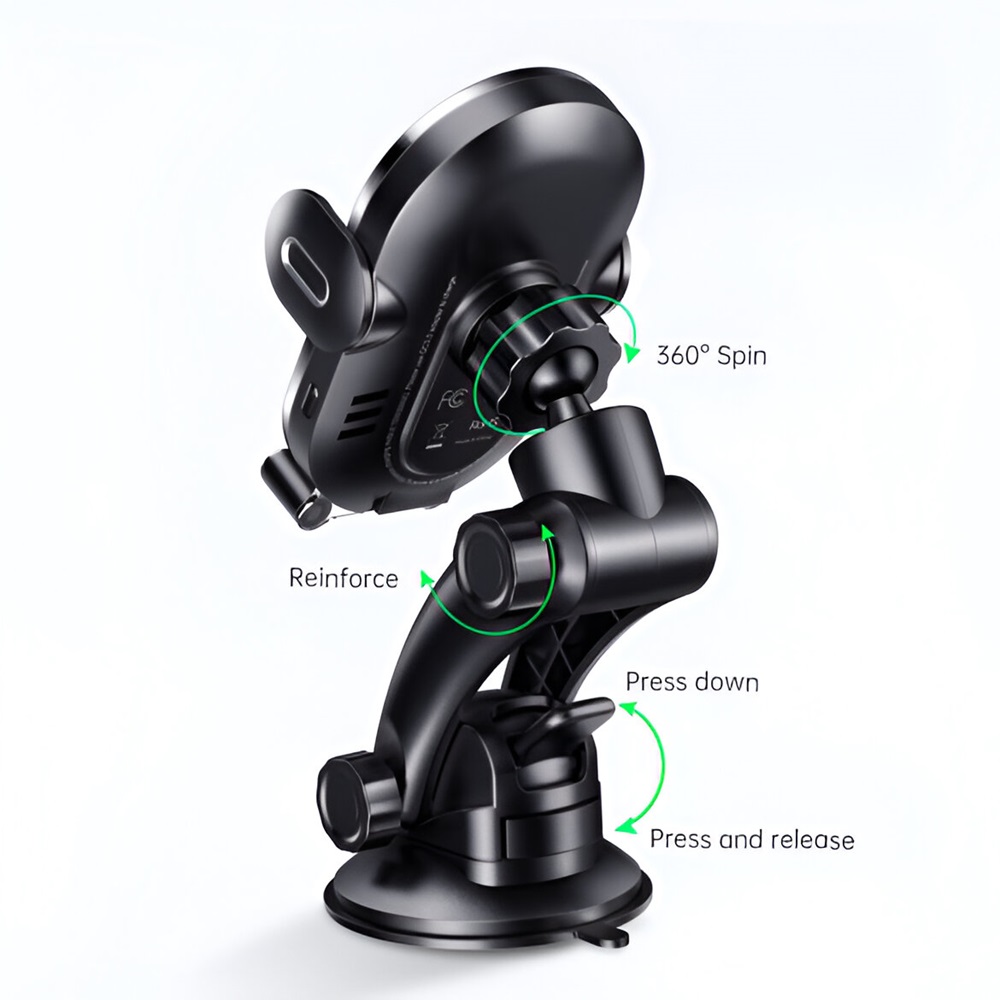 Mcdodo Wireless Charger Car Mount 15W Suction Cup Mount*1, Air Vent Clamp*1 Space Series, Black - Image 2