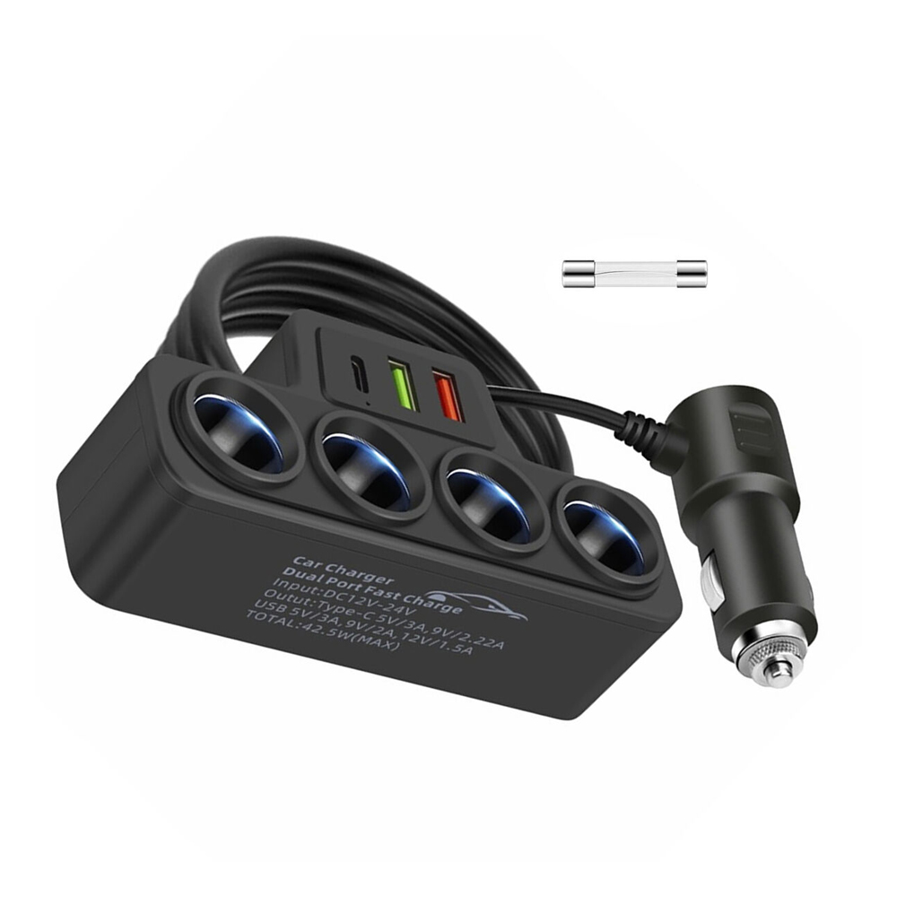 Car Cigarette Lighter Adapter 4 Sockets 120W, Black - Image 2