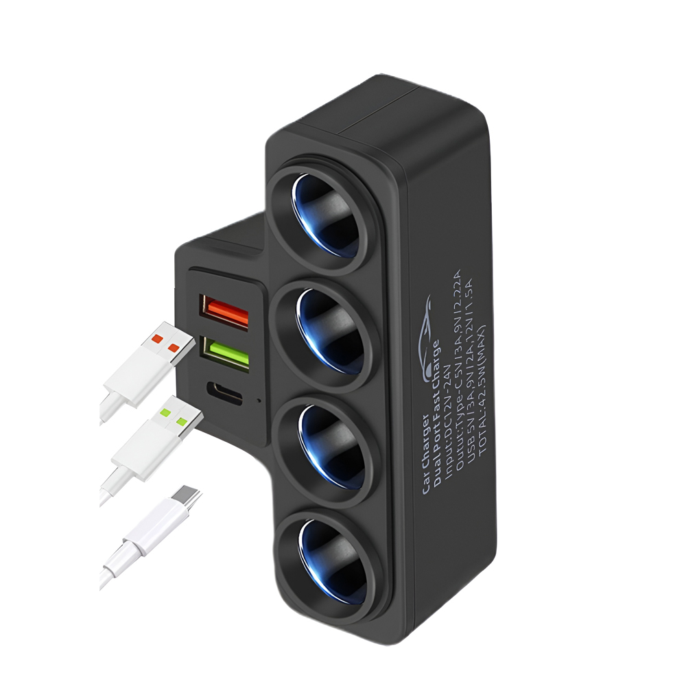 Car Cigarette Lighter Adapter 4 Sockets 120W, Black - Image 3