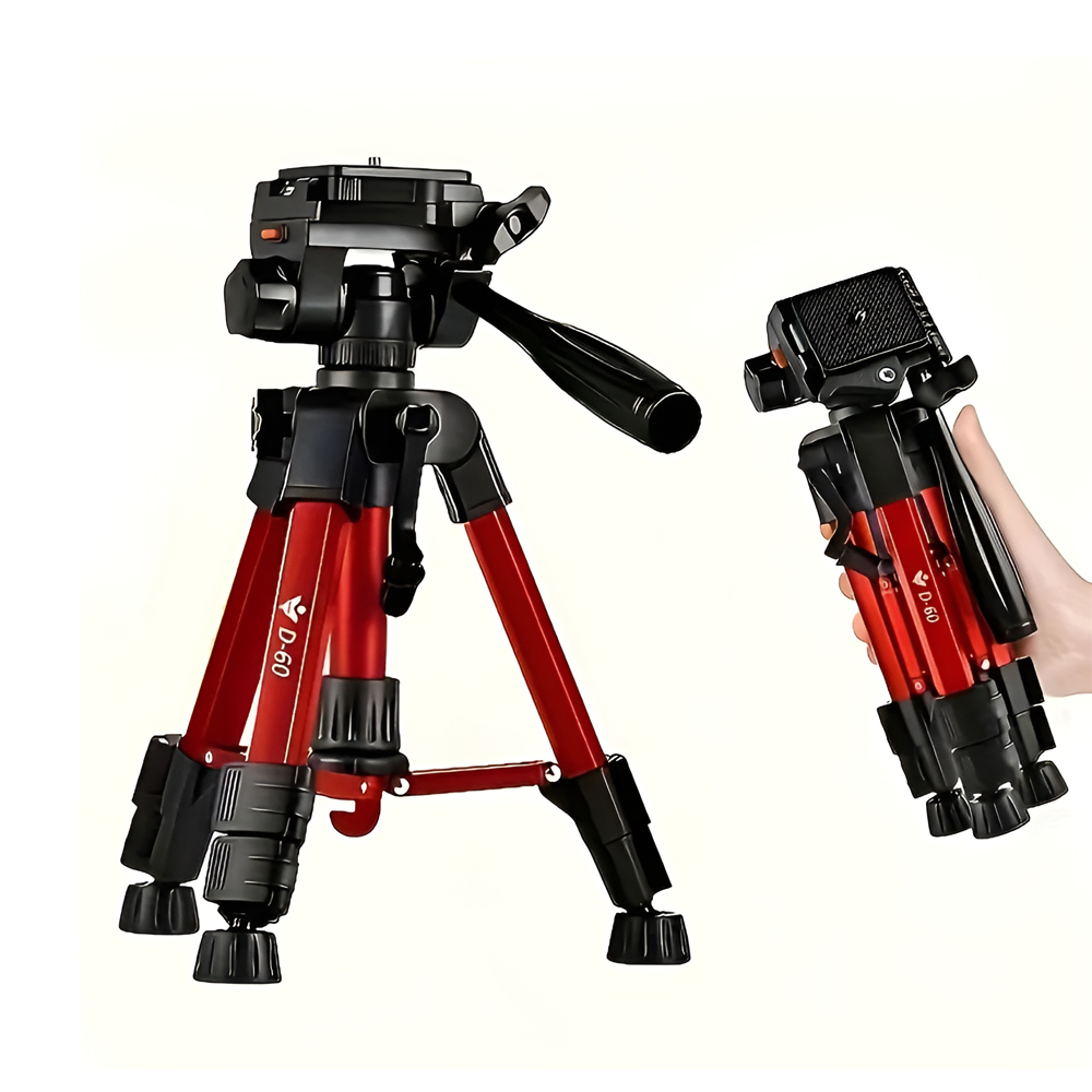 Tripod Photography Professional Aluminum 63cm (Locking Knob, Support Smooth 360°), Red D-60 - Image 2