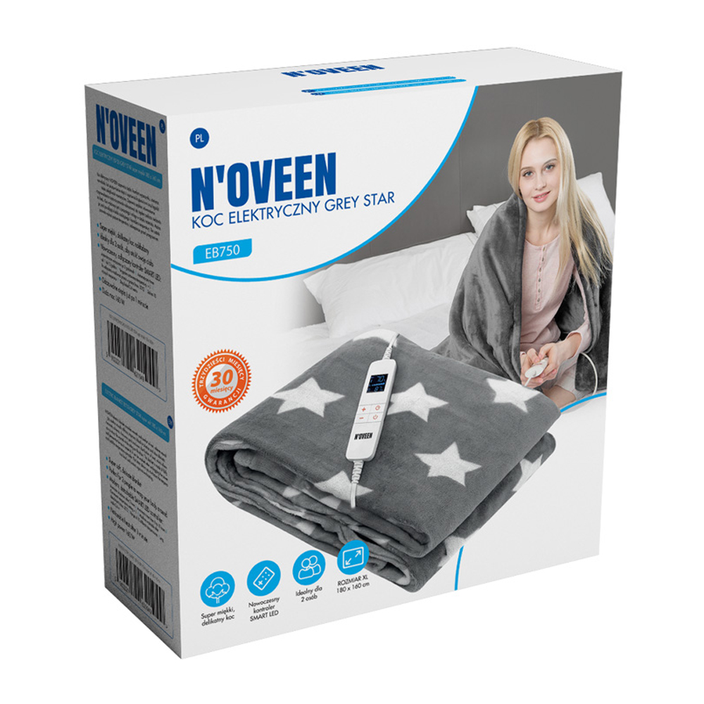 NOVEEN Electric Heated Blanket EB750 Grey Star 180x160 cm - Image 3