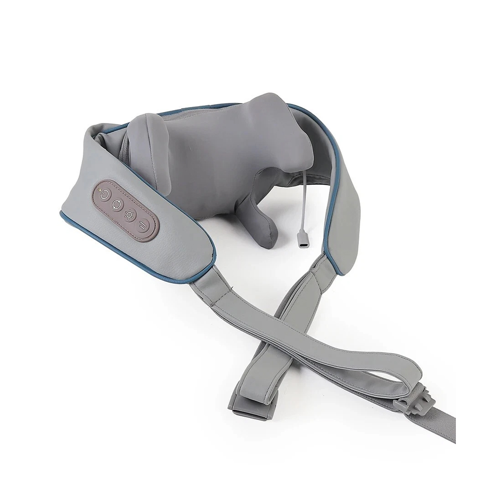Electric Neck Massager with Heating Function and 6 Massage Attachments for Adults, Blue Gray - Image 2
