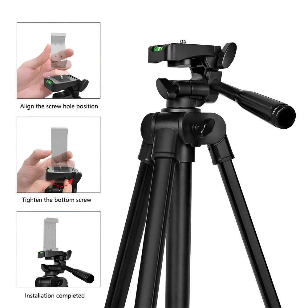 Tripod Photography Professional Aluminum 125cm (Locking Knob, Support Smooth 360°), Black F-13T - Image 3
