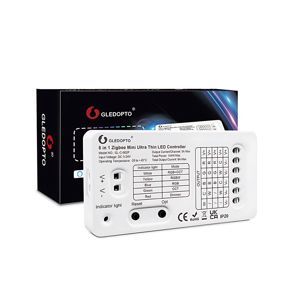 Gledopto ZigBee Pro Ultra Thin Mini 5in1 LED Strip Controller CCT/RGB/RGBW/RGBCCT/Single Color (GL-C-002P(6A/CH)), DC5~24V, 6A/CH, max 144W output - Image 2