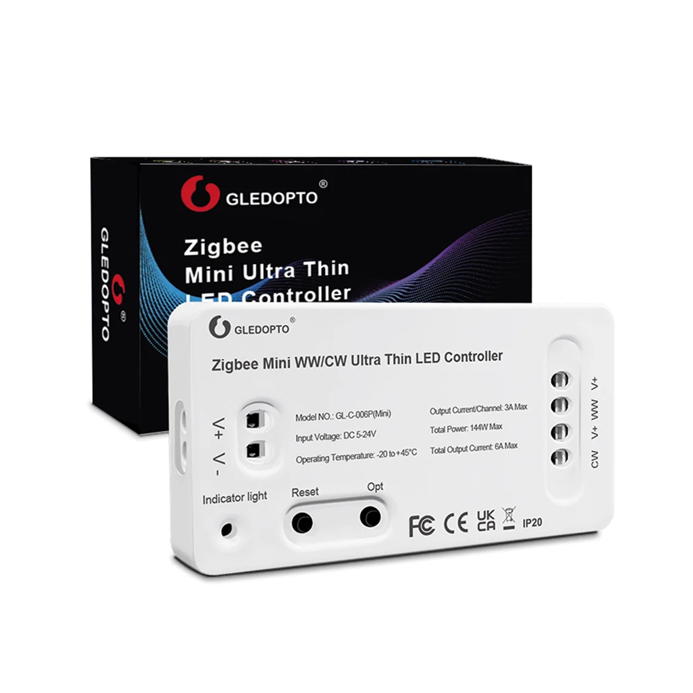 Gledopto ZigBee Pro Ultra Thin Mini LED Strip Controller WW/CW (GL-C-006P(Mini)), DC5~24V, 3A/CH, max 6A output, max 144W output - Image 2