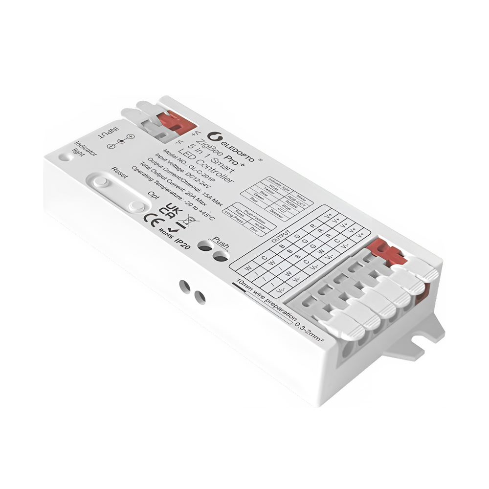 Gledopto ZigBee Pro+ 5in1 LED Controller CCT/RGB/RGBW/RGBCCT/Single Color (GL-C-201P), DC12~24V, 15A/CH, max 20A output - Image 2