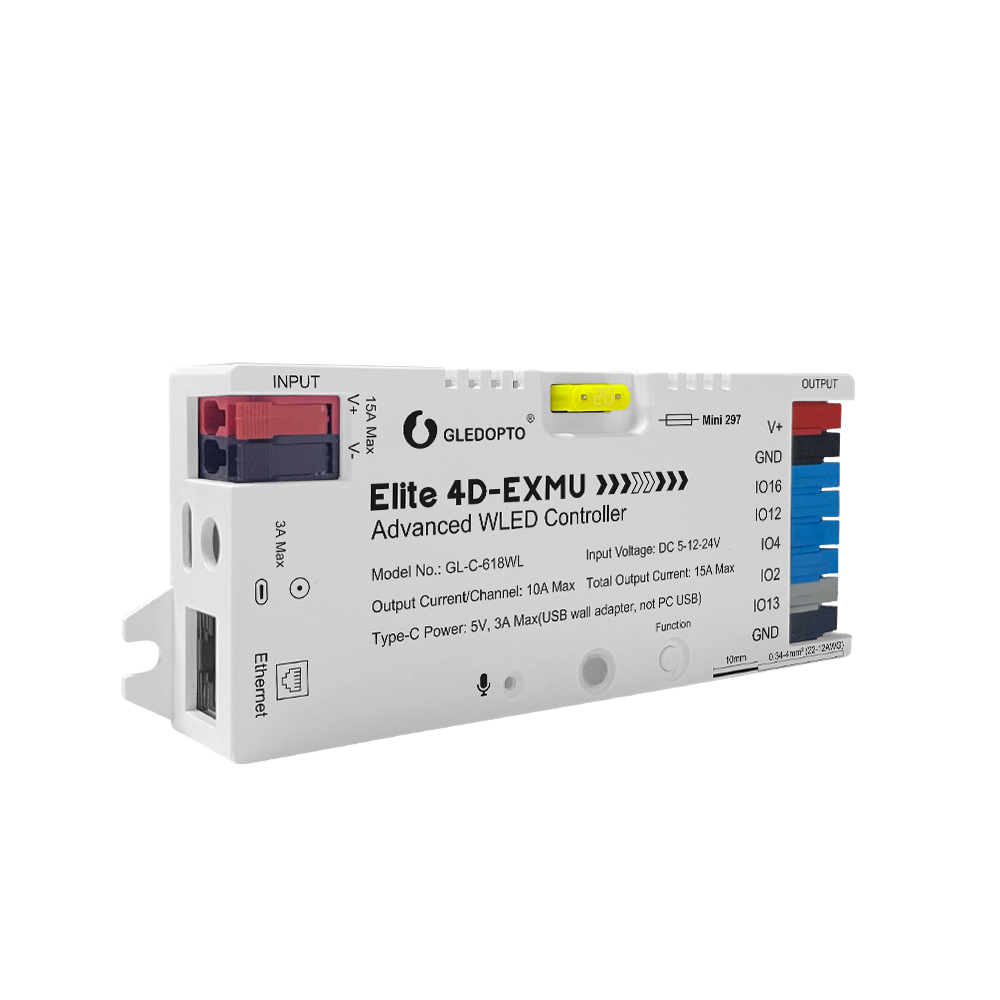 Gledopto Elite 4D-EXMU Advanced ESP32 WLED Digital LED Controller RGB/RGBW/RGBCCT with 4-output, LAN (GL-C-618WL), DC5~24V,max 15A output, max 800ICs - Image 2