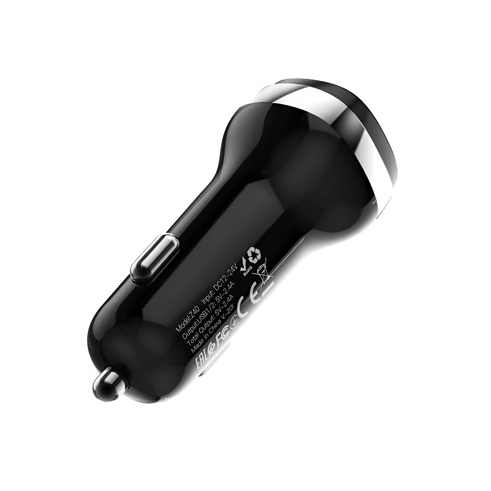 Hoco Car Charger with MicroUSB Cable 2xUSB 2.4A Z40, Black - Image 3