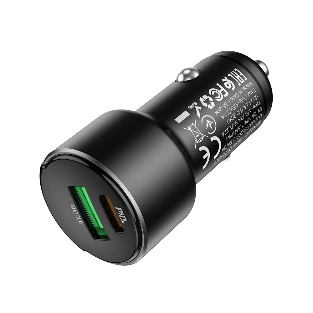 Hoco Car Charger USB/Type-C PD 20W + QC3.0 18W Z42, Black - Image 3