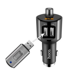 Hoco FM Transmitter BT V4.2 2*USB-A 2.0, 2.4A, E19 Smart, Black