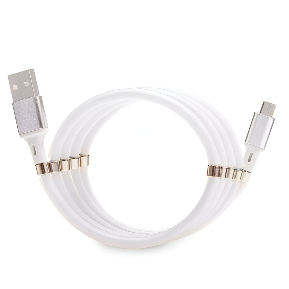 Helmet Cable USB to Micro USB With Magnetic Organizer 1m, White - Image 2