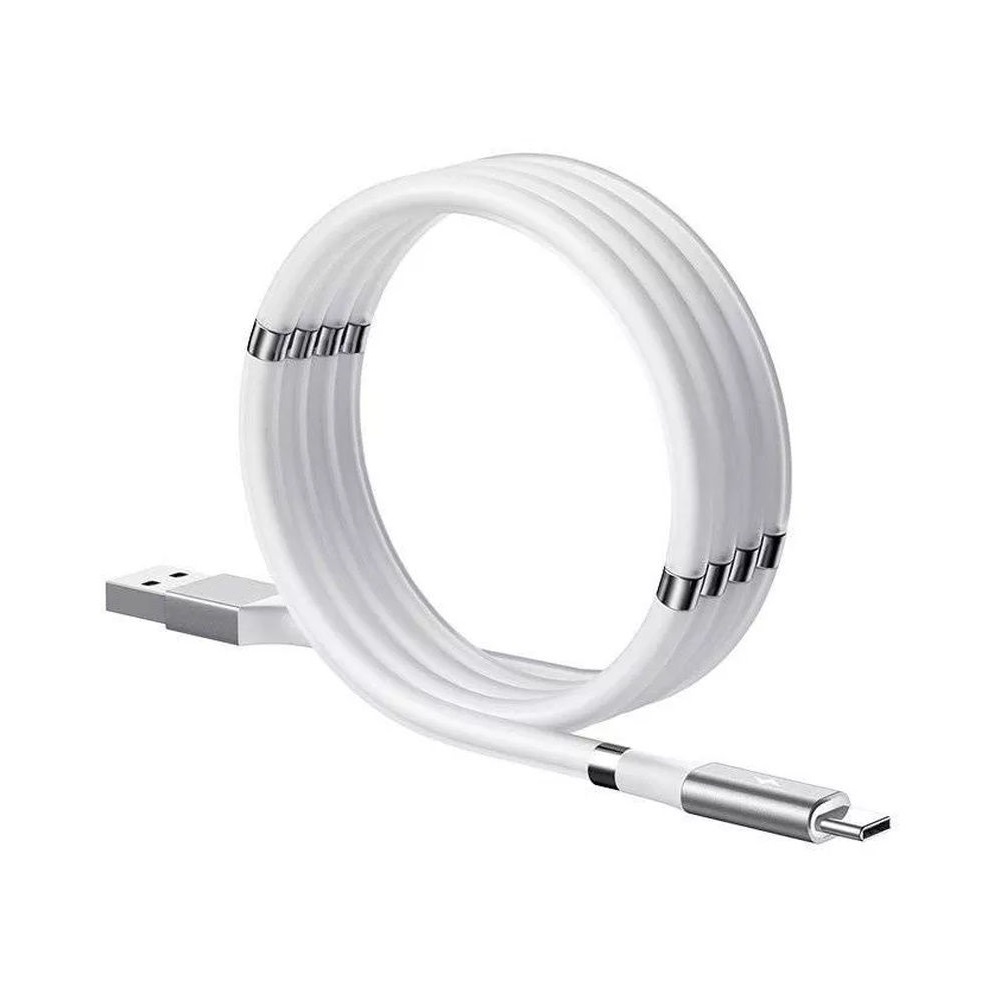 Helmet Cable USB to Type-C With Magnetic Organizer 2.1A 1m, White