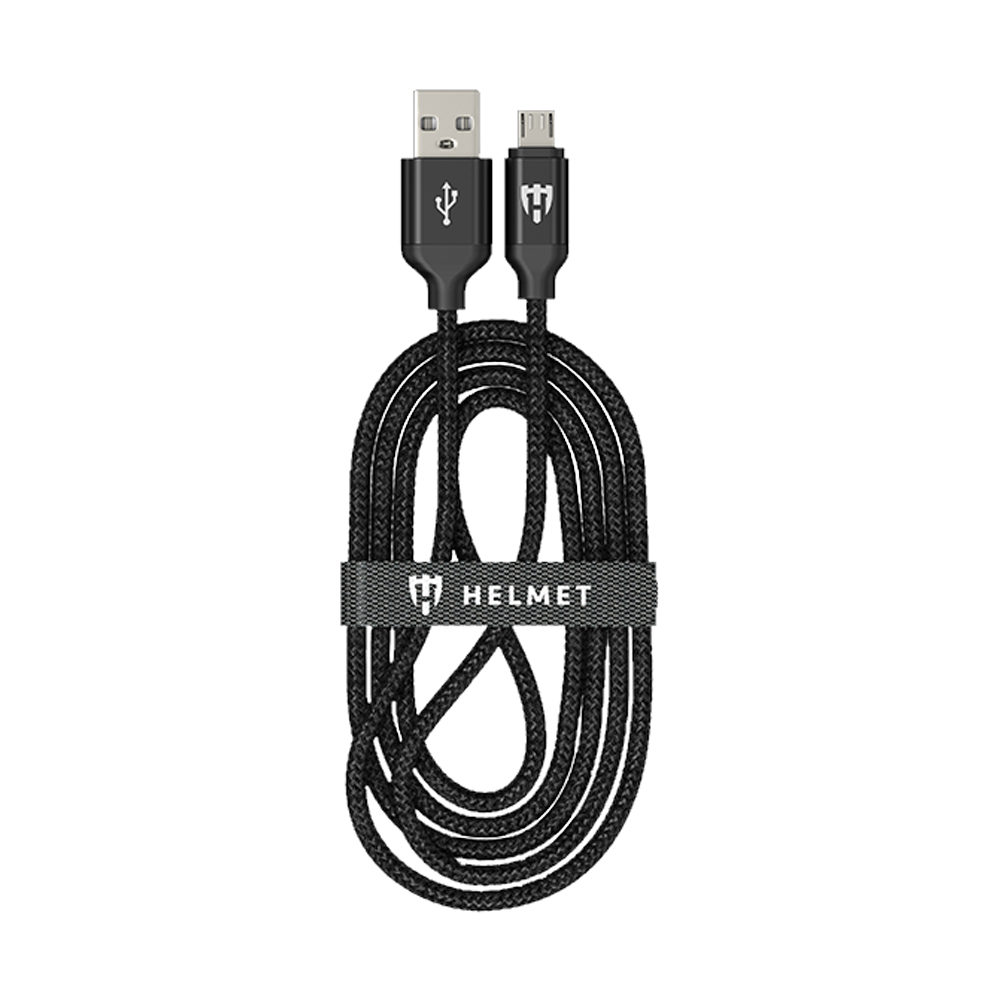 Helmet Cable USB to Micro USB Nylon 2m, Black