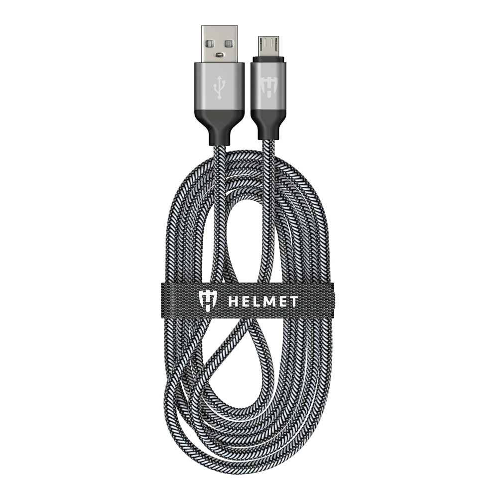 Helmet Cable USB to Micro USB Nylon 2m, White/Black