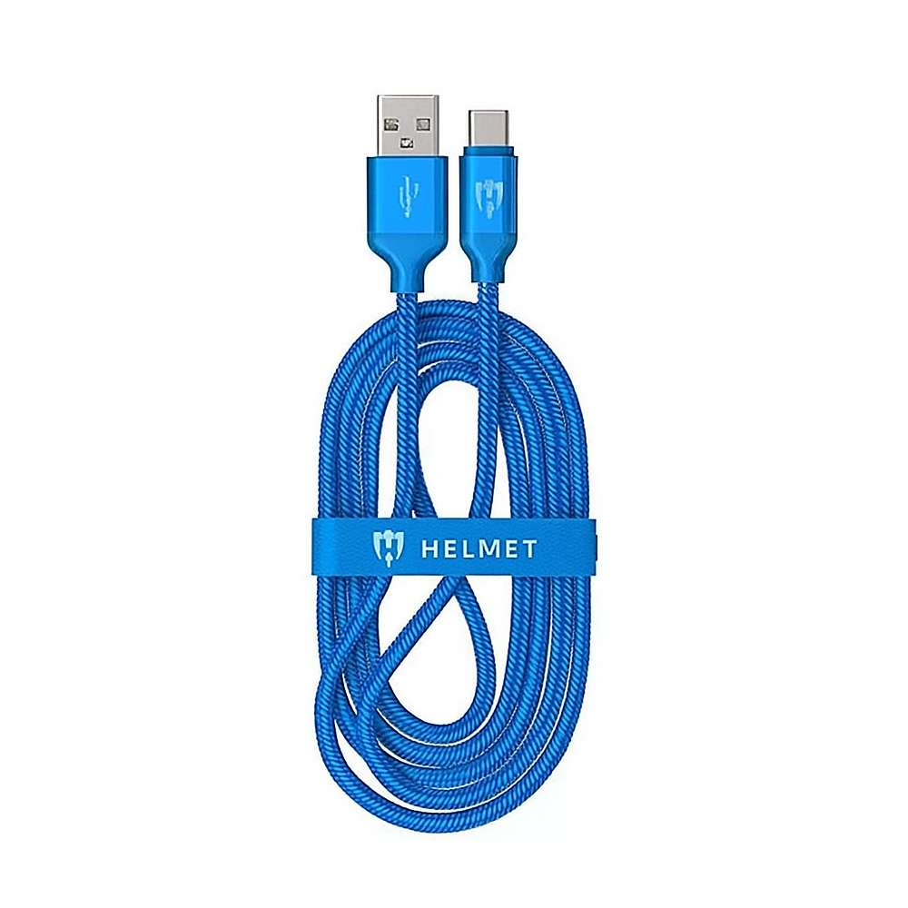 Helmet Cable USB to Type-C Kevlar Flat 2.1A 1m, Blue