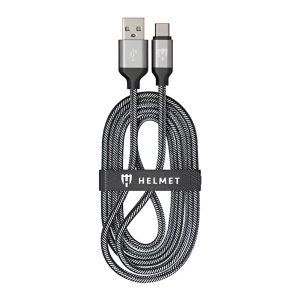 Helmet Cable USB to Type-C Nylon 2.1A 2m, White/Black