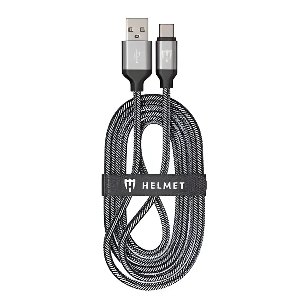 Helmet Cable USB to Type-C Nylon 2.1A 2m, White/Black